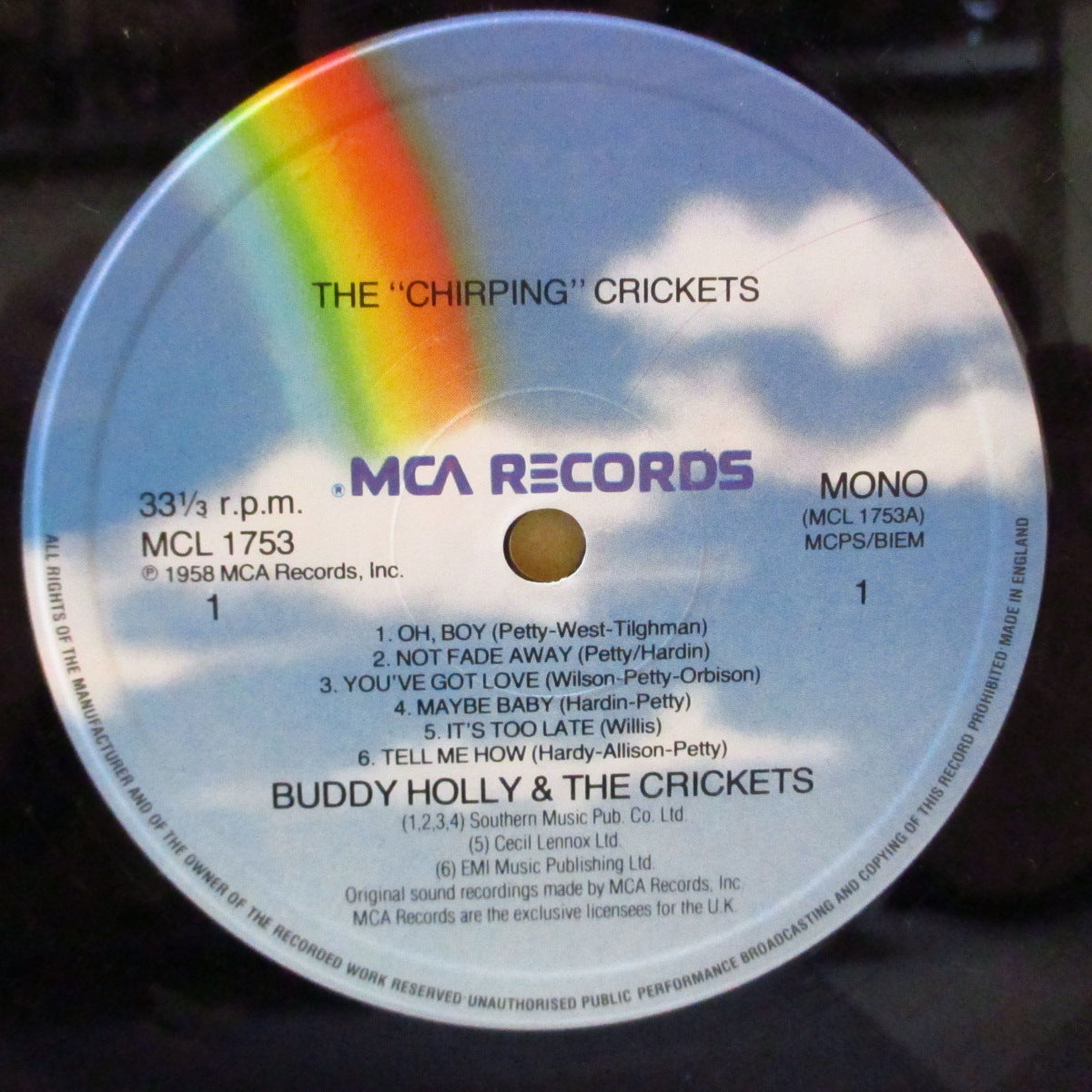 BUDDY HOLLY (THE CRICKETS) (バディ・ホリー & ザ・クリケッツ)  - The Chirping Crickets (UK 80's 再発「モノラル」LP/バーコード・ジャケ)クリケッツ名義'57年デビュー・アルバム