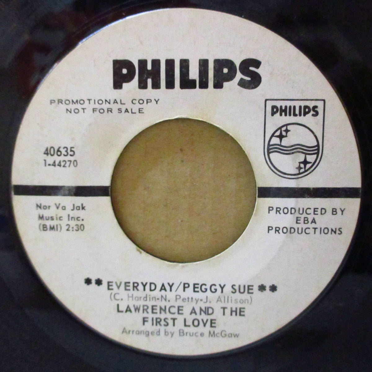 LAWRENCE AND THE FIRST LOVE (ローレンス・アンド・ザ・ファースト・ラヴ)  - Everyday / Peggy Sue (US '69 プロモ・白ラベ7インチ) バディ・ホリー名曲のバブルガムポップ・アレンジ、メドレー・カヴァー！