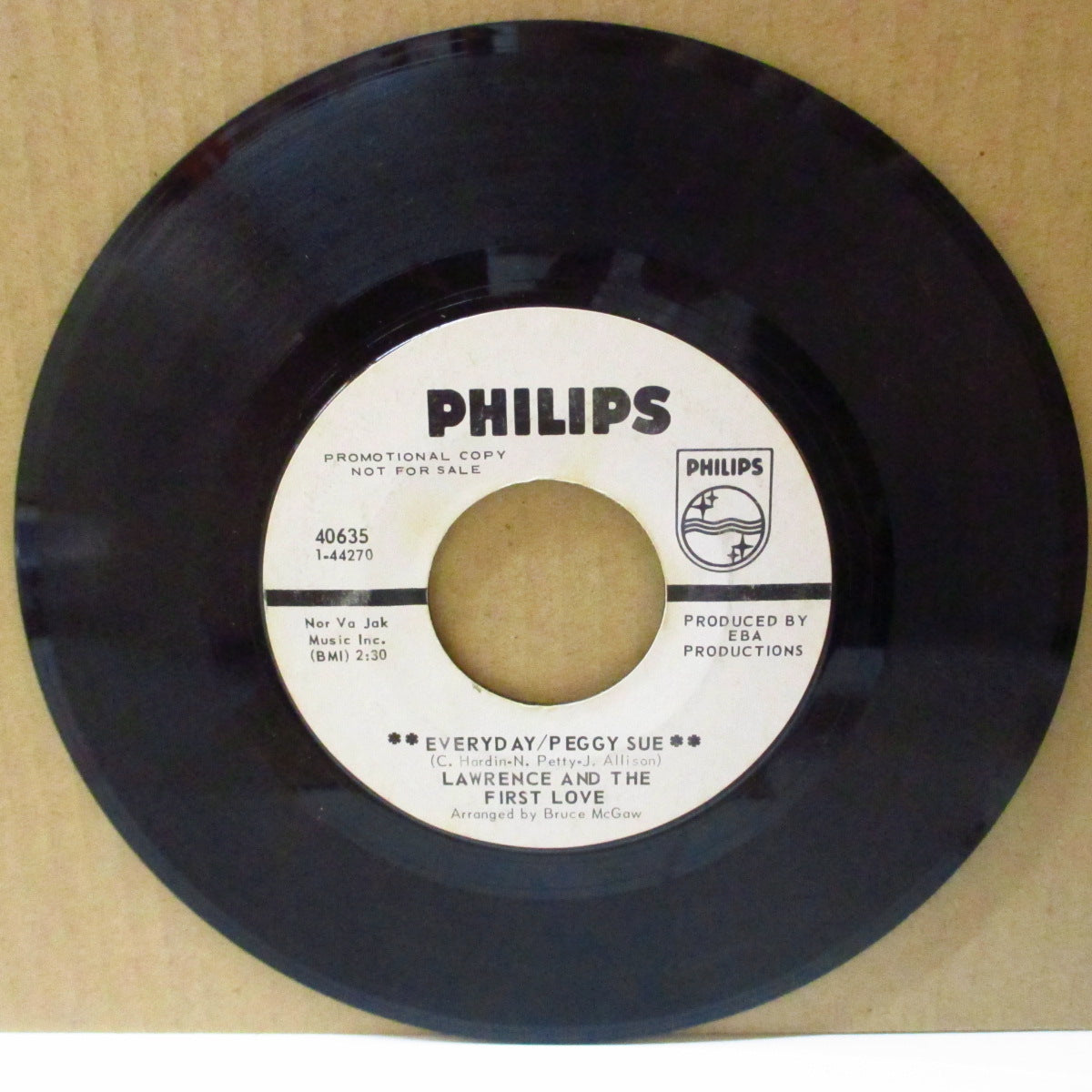 LAWRENCE AND THE FIRST LOVE (ローレンス・アンド・ザ・ファースト・ラヴ)  - Everyday / Peggy Sue (US '69 プロモ・白ラベ7インチ) バディ・ホリー名曲のバブルガムポップ・アレンジ、メドレー・カヴァー！