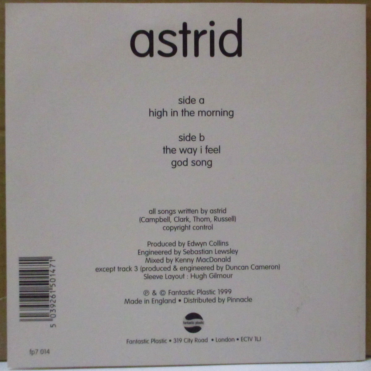 ASTRID (アストリッド)  - High In The Morning +2 (UK 限定 7インチ+光沢固紙ジャケ)