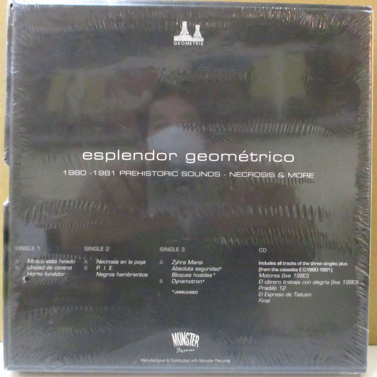 ESPLENDOR GEOMETRICO (エスプレンドー・ジオメトリコ)  - 1980-1981 Prehistoric Sounds - Necrosis En La Poya & More (Spain '12 限定1,000枚「ブラック&クリア&レッドヴァイナル」 3x7インチ+CD, ブックレット/ボックスセット)