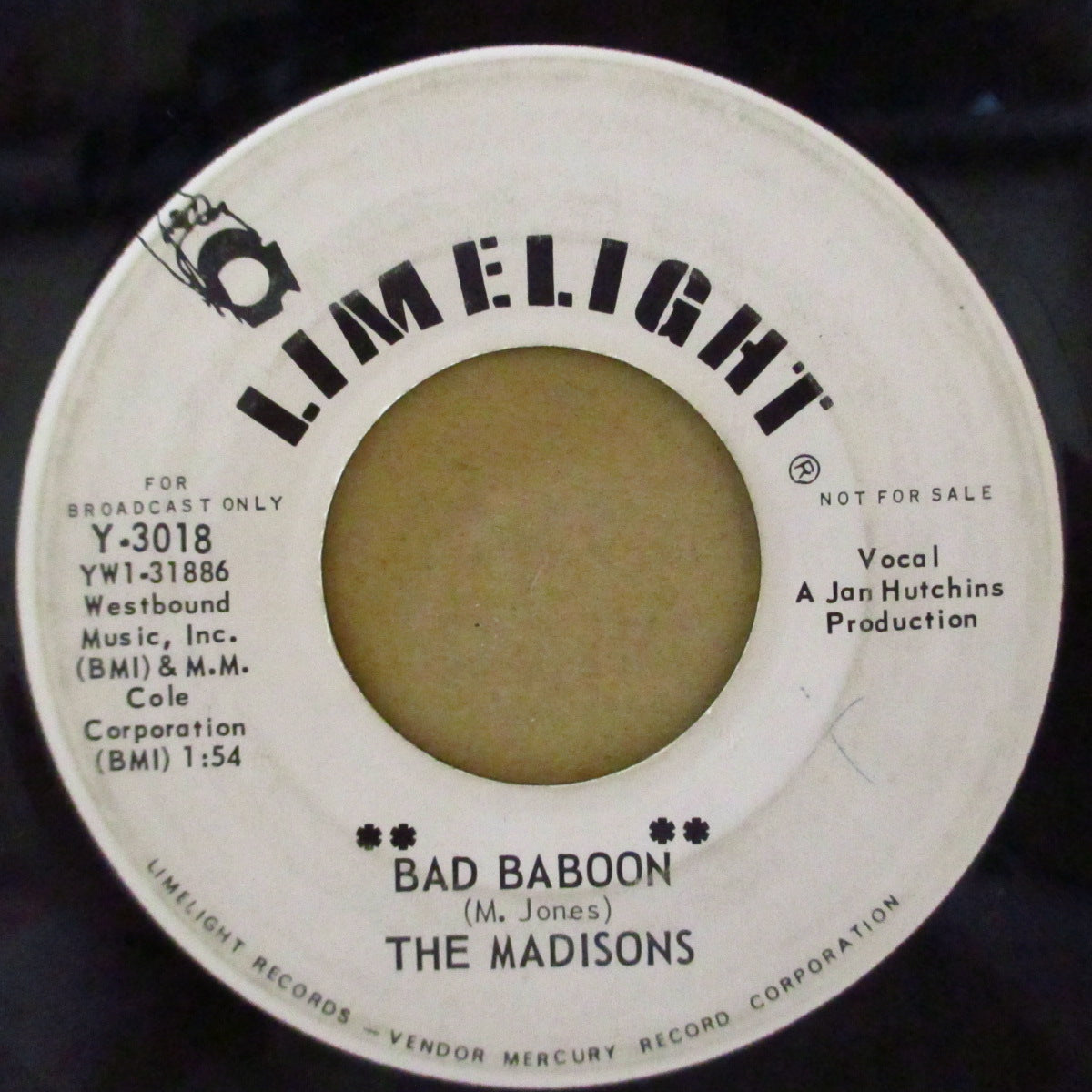 MADISONS, THE (ザ・マジソンズ)  - Bad Baboon (US '64 プロモ・白ラベ7インチ)「リヴィングトーンズ/パパウ・マウマウ（'62）」のガレージ調改作！