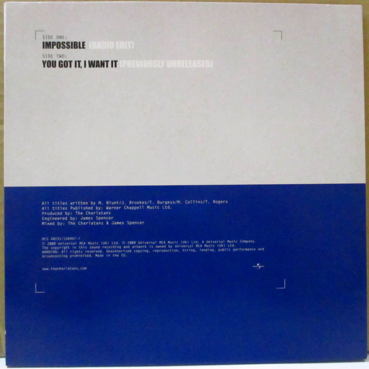 CHARLATANS, THE (ザ・シャーラタンズ)  - Impossible (EU オリジナル 7インチ+光沢固紙ジャケ)