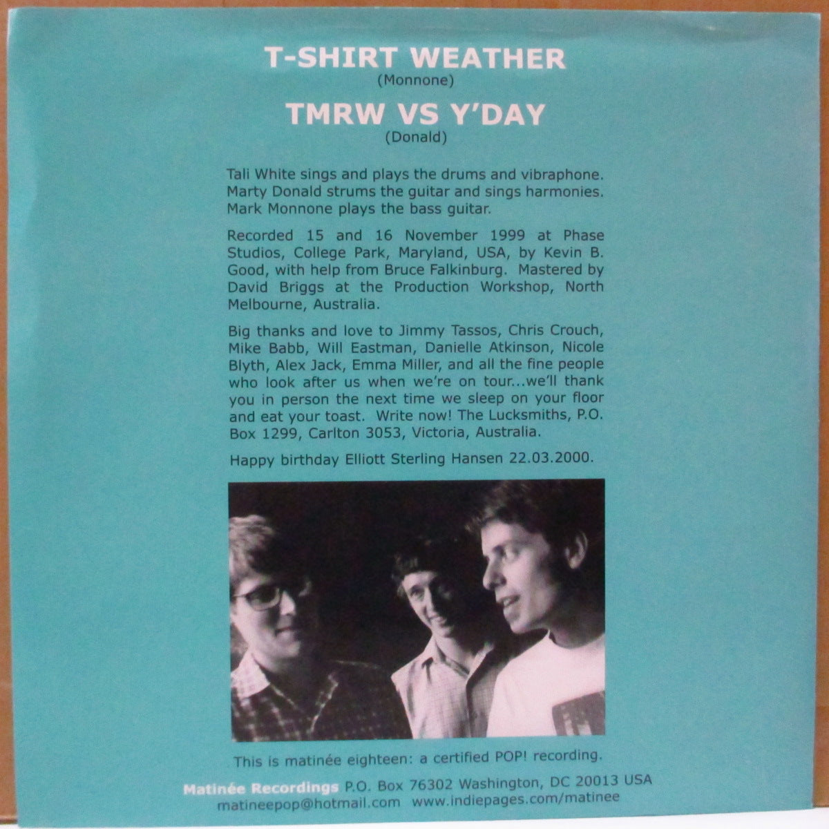 LUCKSMITHS, THE (ザ・ラックスミス)  - T-Shirt Weather (US オリジナル 7インチ+光沢ソフト紙ジャケ)