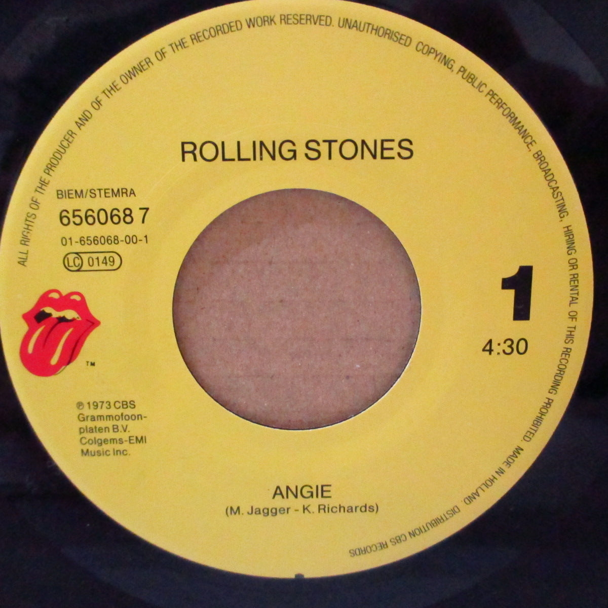 ROLLING STONES (ローリング・ストーンズ)  - Angie (Dutch '90 再発ジャケつき 7インチ)