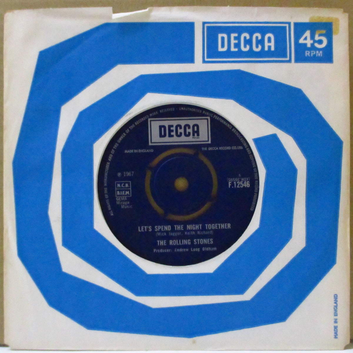 ROLLING STONES (ローリング・ストーンズ)  - Let's Spend The Night Together (UK '67 オリジナル「ラウンドセンター」 7インチ+カンパニースリーブ)