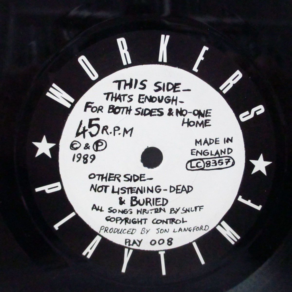 SNUFF (スナッフ)  - Not Listening (UK オリジナル「フラットセンター」 7"EP/光沢固紙製ジャケ) '89年名作ファースト！