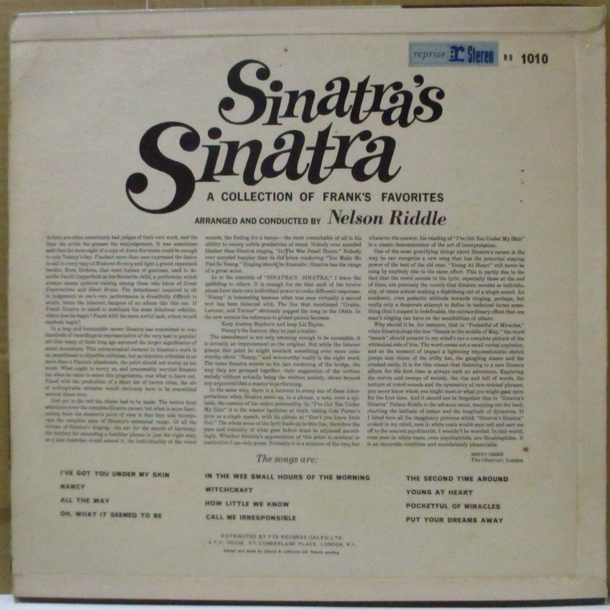 FRANK SINATRA  (フランク・シナトラ)  - Sinatra's Sinatra : A Collection Of Frank's Favorites (UK '63 オリジナル・ステレオ LP)