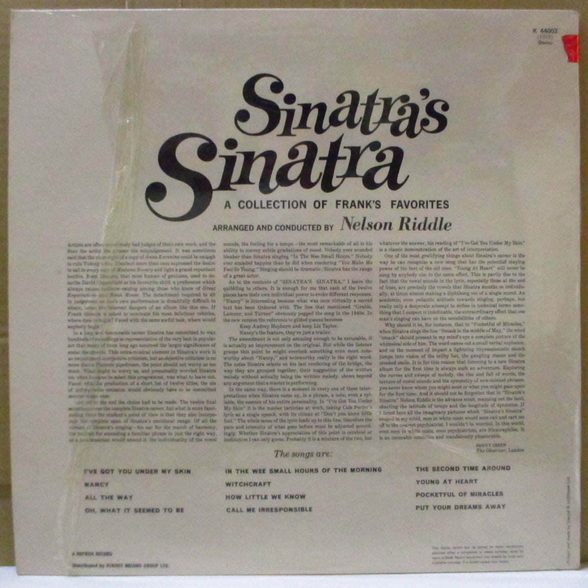 FRANK SINATRA  (フランク・シナトラ)  - Sinatra's Sinatra : A Collection Of Frank's Favorites (UK 80's 再発「リムにワーナーロゴ入り・ブラウン・ラベ ver」ステレオLP)