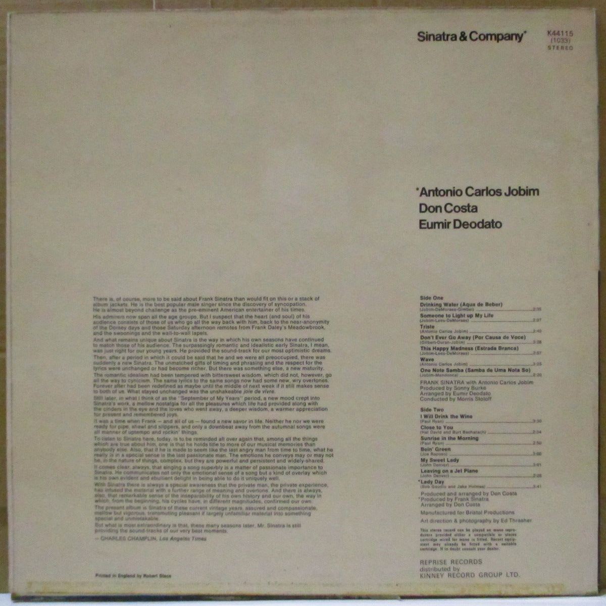 FRANK SINATRA  (フランク・シナトラ)  - Sinatra & Company (UK '71 再発品番「K-44115/ワーナーロゴ無しブラウン・ラベ」ステレオLP)  ボサノヴァ,ソフトロック挑戦名作