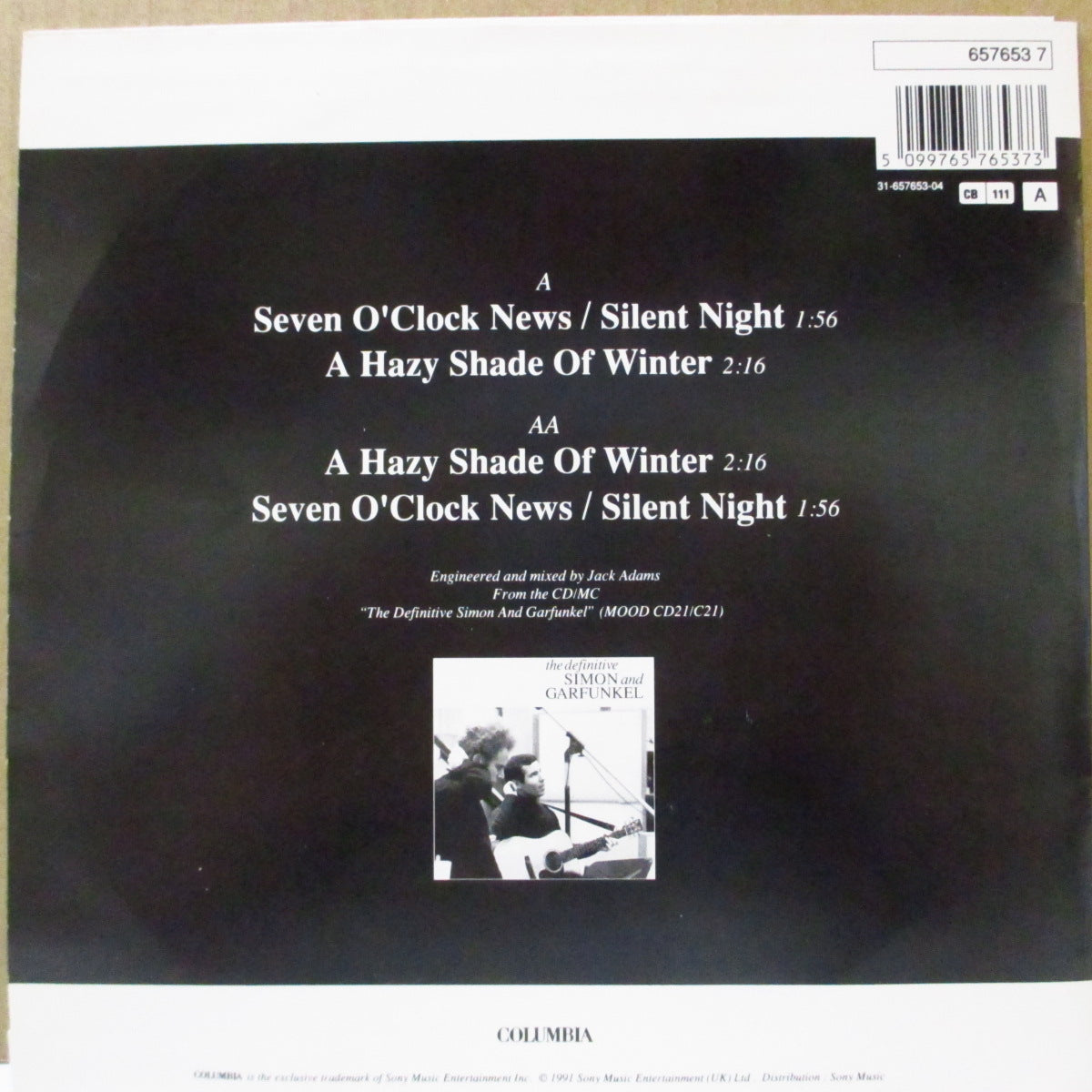 SIMON & GARFUNKEL (サイモン&ガーファンクル)  - Seven O'Clock News / Silent Night (UK '91 オリジナル「A/AA面表記赤紙ラベ」 7インチ+光沢ジャケ)