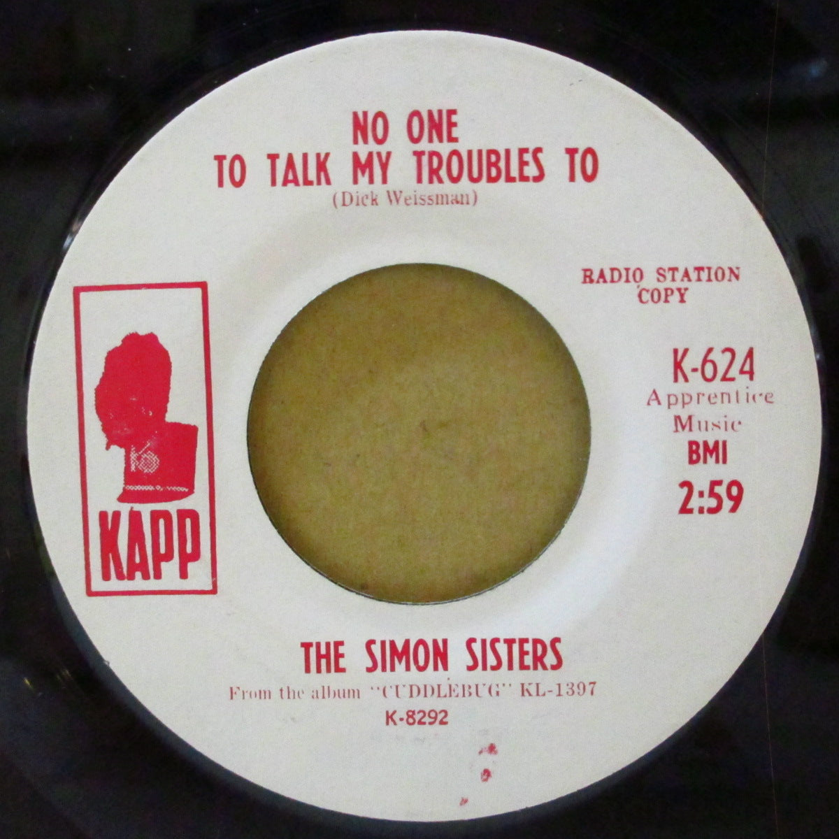 SIMON SISTERS, THE (ザ・サイモン・シスターズ　)  - Cuddlebug (US '64 プロモ・白ラベ7インチ)カーリー・サイモン姉妹デュオ、軽快清涼フォーキー・ソフト・ボサノヴァ！