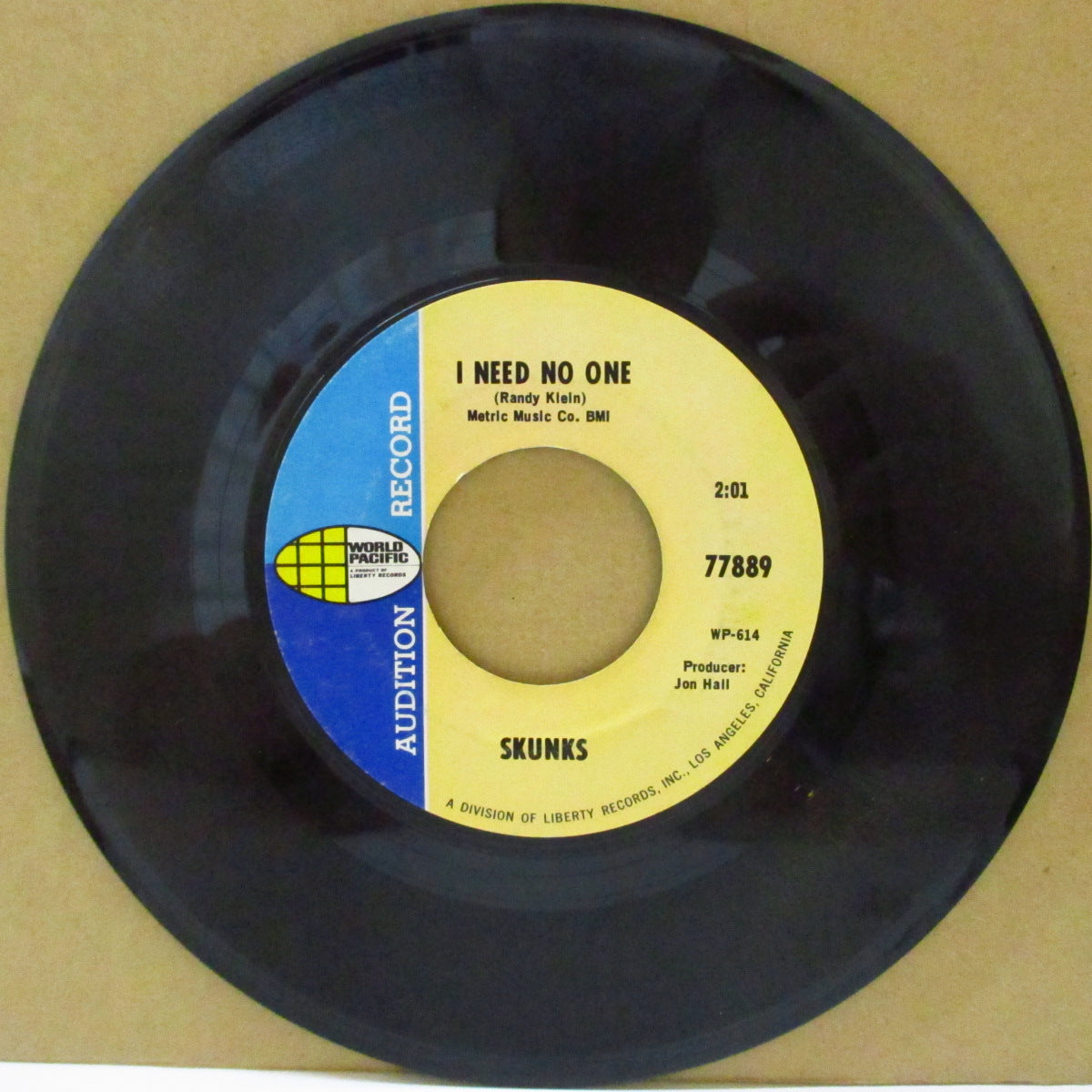 SKUNKS, THE (ザ・スカンクス)  - I Need No One (US '68 プロモ・ラベ 7インチ) The BYRDSスタイルの哀愁美メロ・フォーキー・ガレージ名曲！
