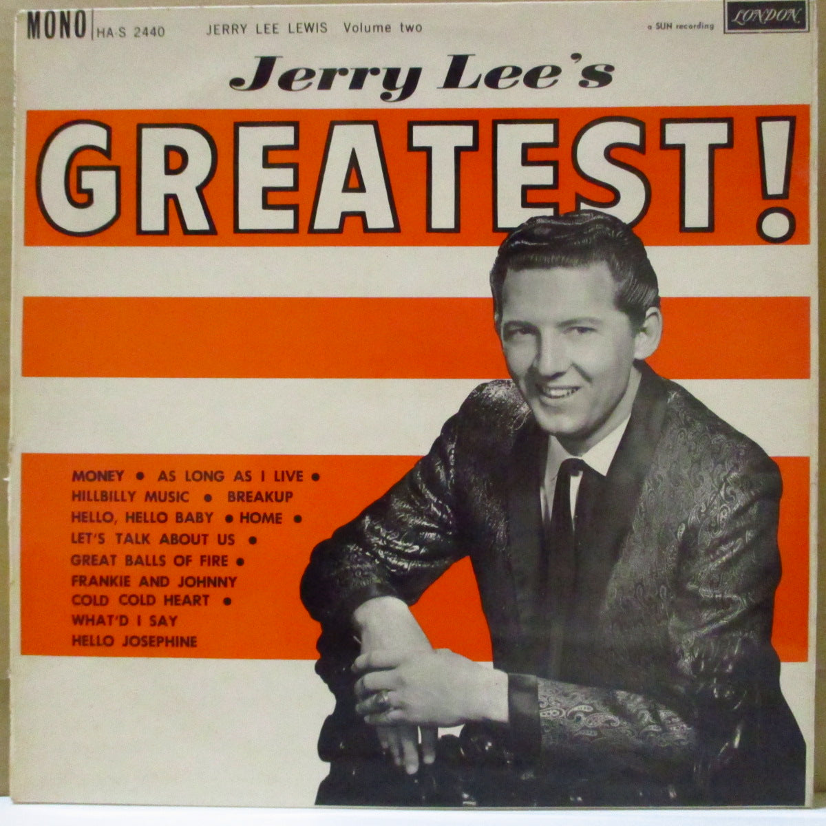 JERRY LEE LEWIS (ジェリー・リー・ルイス)  - Jerry Lee's Greatest (UK '60年代後期「銀ボックス・ロゴ・黒ラベ」再発モノラルLP) 61年SUN社時代セカンド・アルバム