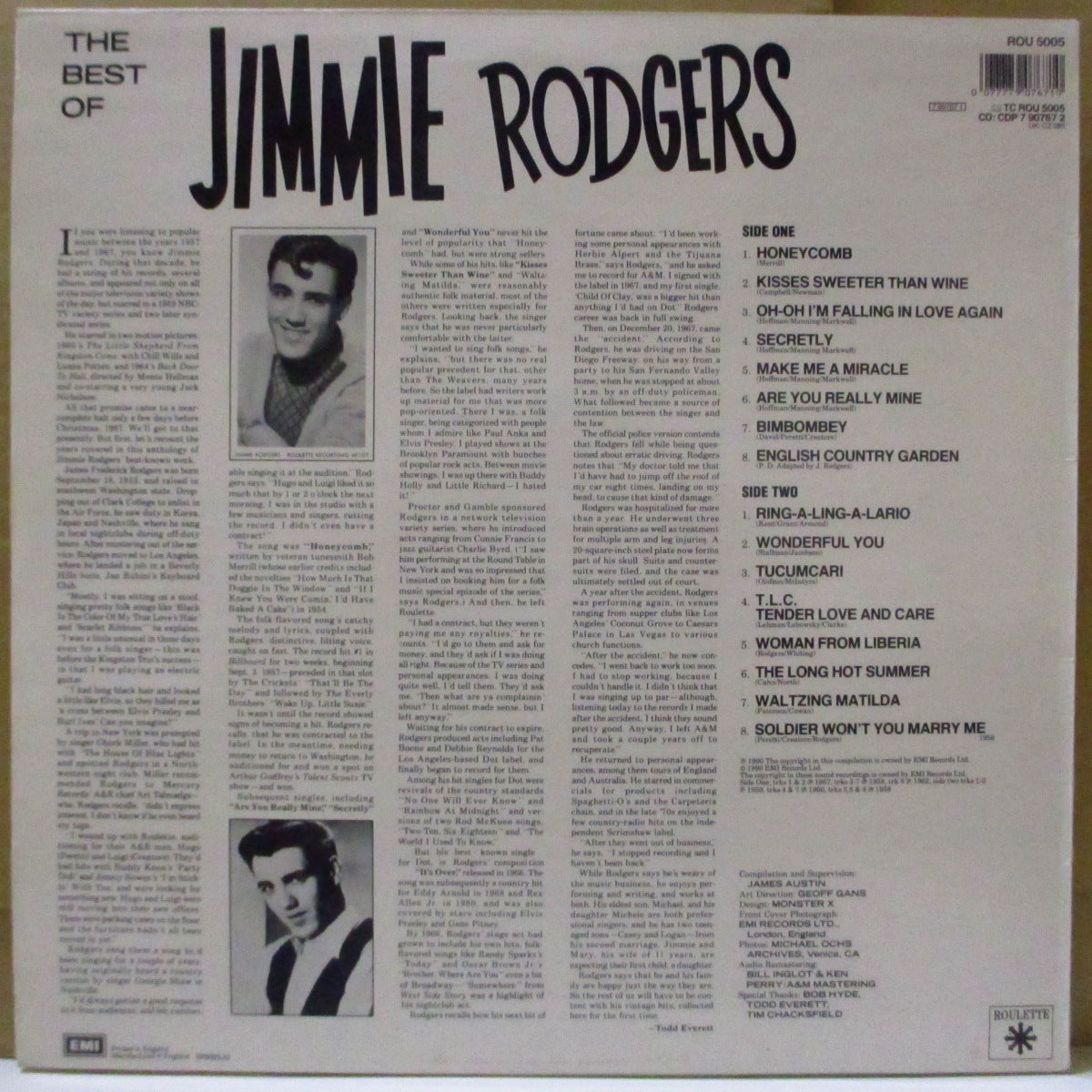 JIMMY RODGERS (ジミー・ロジャース)  - The Best Of Jimmie Rodgers (UK '90 オリジナル編集ステレオ LP)米ティーン・シンガー7〜'62年黄金期ベスト