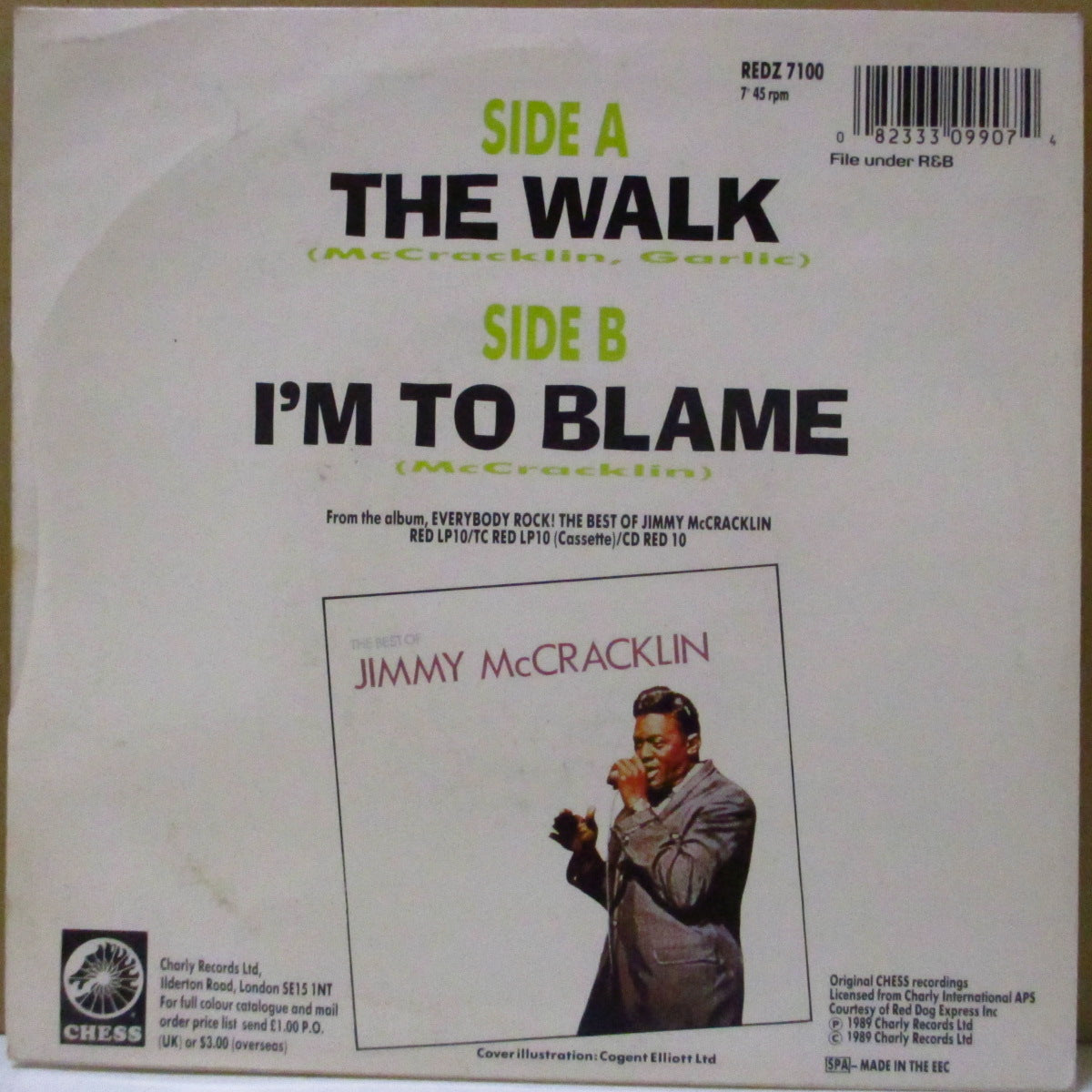 JIMMY McCRACKLIN (ジミー・マクラクリン)  - The Walk / I'm To Blame (UK '89 カートゥーン光沢ジャケ付き再発7インチ)ロッキン「ウォーク・ダンス」R&B！
