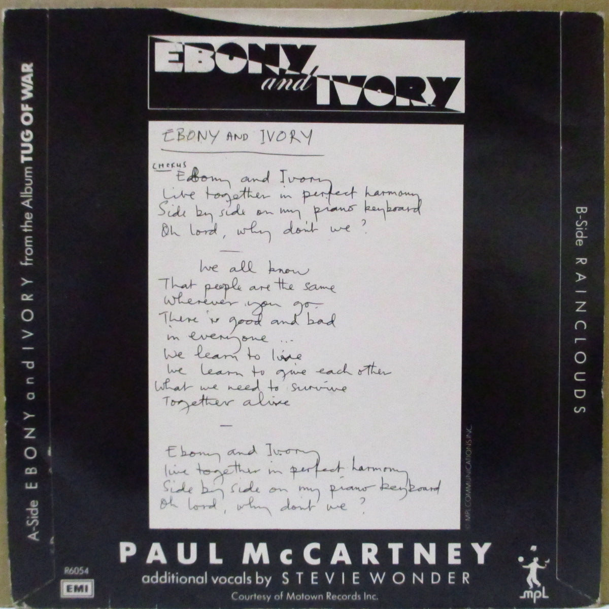 PAUL McCARTNEY / STEVIE WONDER (ポール・マッカートニー / スティーヴィー・ワンダー)  - Ebony & Ivory (UK '82 オリジナル「黒紙ラベ・ラウンドセンター」  7インチ+光沢固紙ジャケ)
