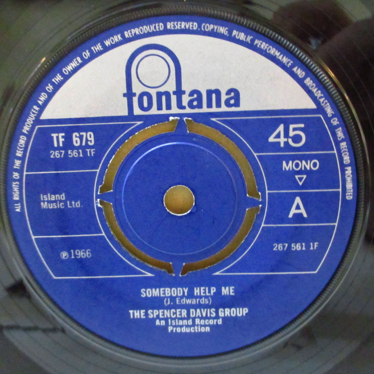 SPENCER DAVIS GROUP (スペンサー・デイヴィス・グループ)  - Somebody Help Me (UK '65 オリジナル・モノラル「4プロング・ラウンドセンター」 7インチ+カンパニースリーブ)