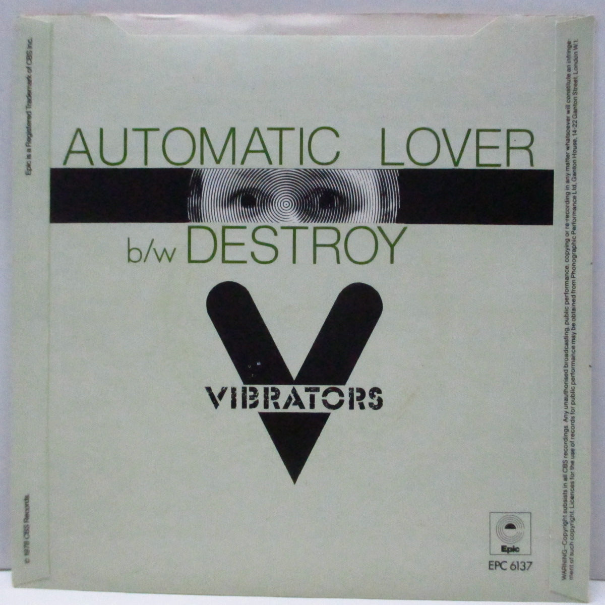 VIBRATORS, THE (ヴァイブレーターズ)  - Automatic Lover (UK 初回オリジナル「紙ラベ」フラットセンター 7"/光沢固紙折り返しジャケ)