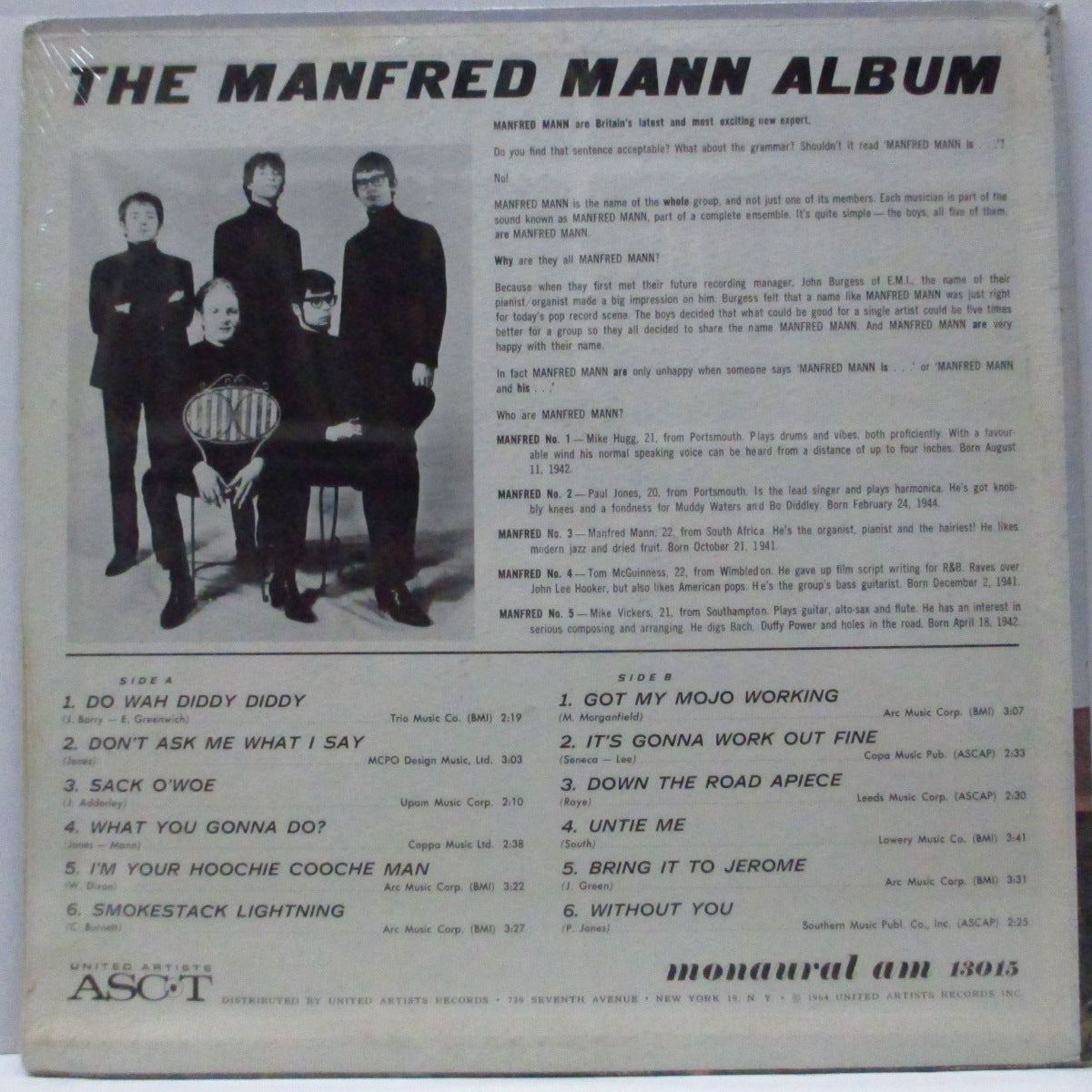 MANFRED MANN (マンフレッド・マン)  - The Manfred Mann Album（US オリジナル「モノラル」LP「廃盤New」）'64年デビュー・スタジオアルバム !
