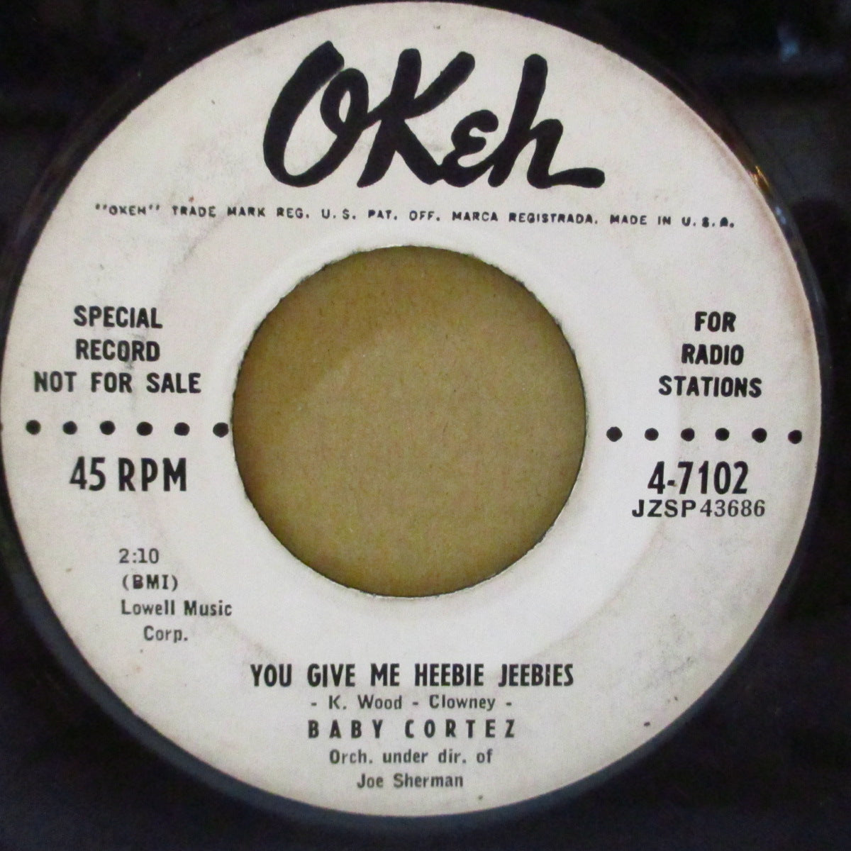 BABY CORTEZ（DAVE "BABY" CORTEZ) (デイブ・ベイビー・コルテス)  - You Give Me Heebie Jeebies (US '58 プロモ・白ラベ7インチ)爆裂ブラックロックンロール・ジャイヴァー&ストロールR&B