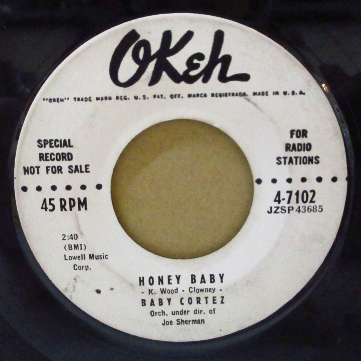 BABY CORTEZ（DAVE "BABY" CORTEZ) (デイブ・ベイビー・コルテス)  - You Give Me Heebie Jeebies (US '58 プロモ・白ラベ7インチ)爆裂ブラックロックンロール・ジャイヴァー&ストロールR&B