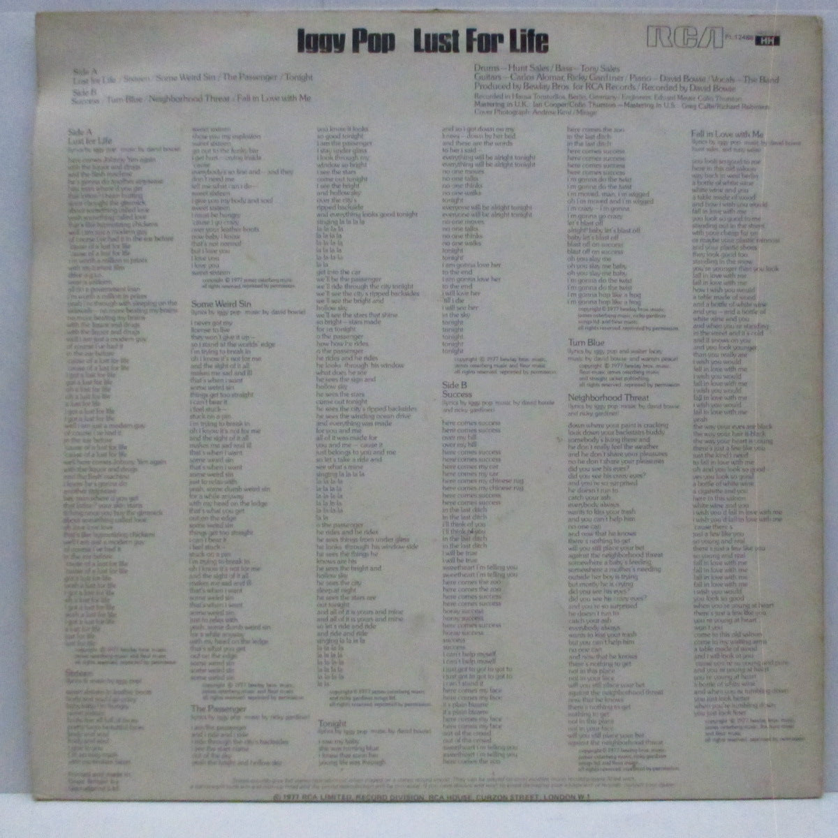 IGGY POP (イギー・ポップ)  - Lust For Life (UK 初回オリジナル「オレンジラベ」LP/PL-12488)