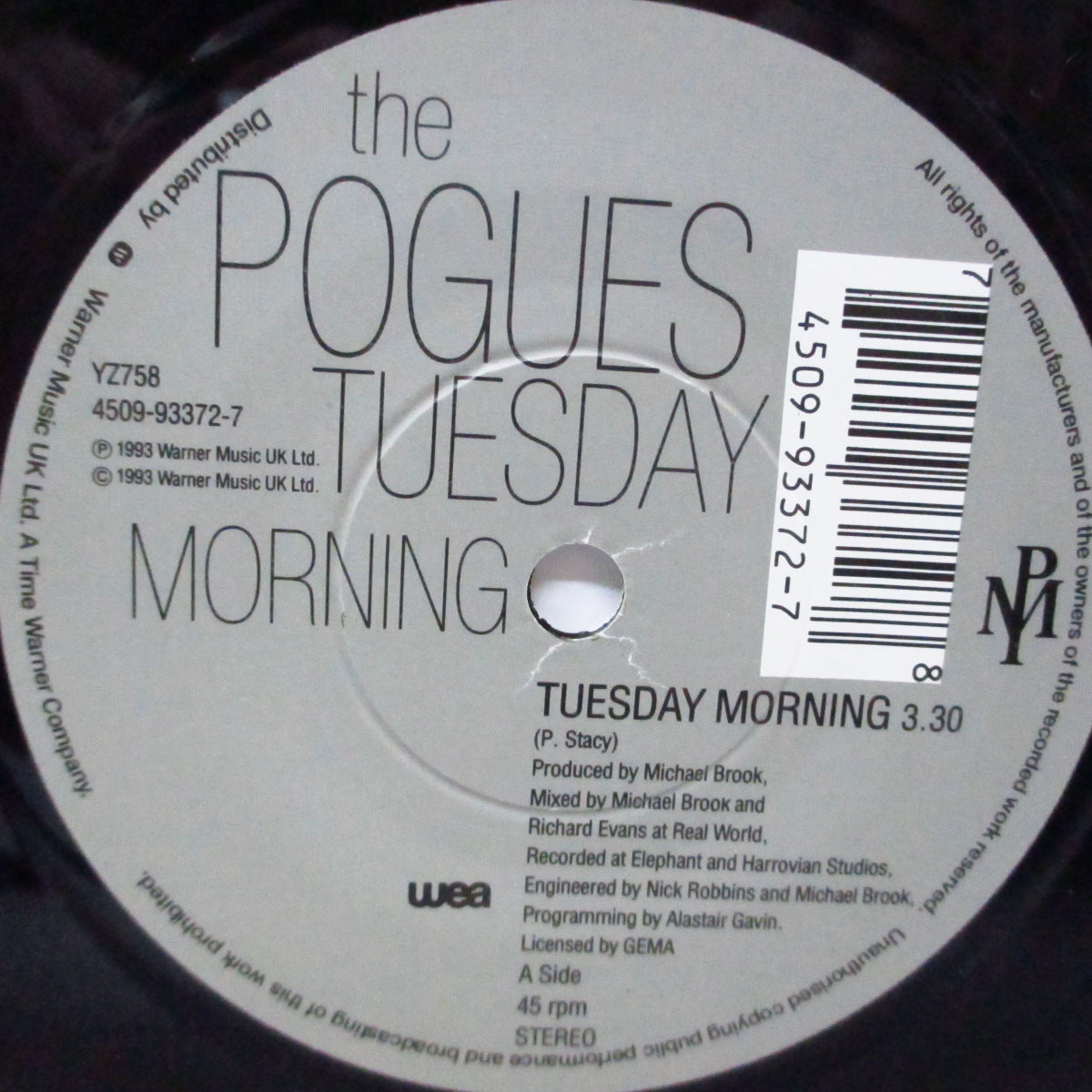 POGUES, THE (ザ ・ポーグス)  - Tuesday Morning (UK オリジナル 7"/光沢固紙ジャケ) '93年ポーグス最後のヒット曲！