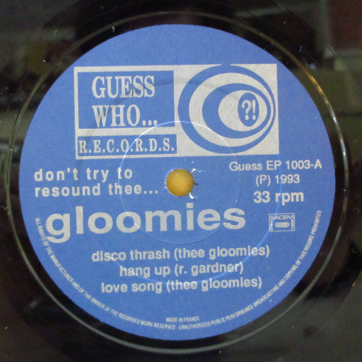 GLOOMIES, THEE  (ジー・グルーミーズ)  - Don't Try To Resound Thee Gloomies (France オリジナル・モノラル 7インチ+光沢固紙ジャケ, インサート, PVC) '93年EP