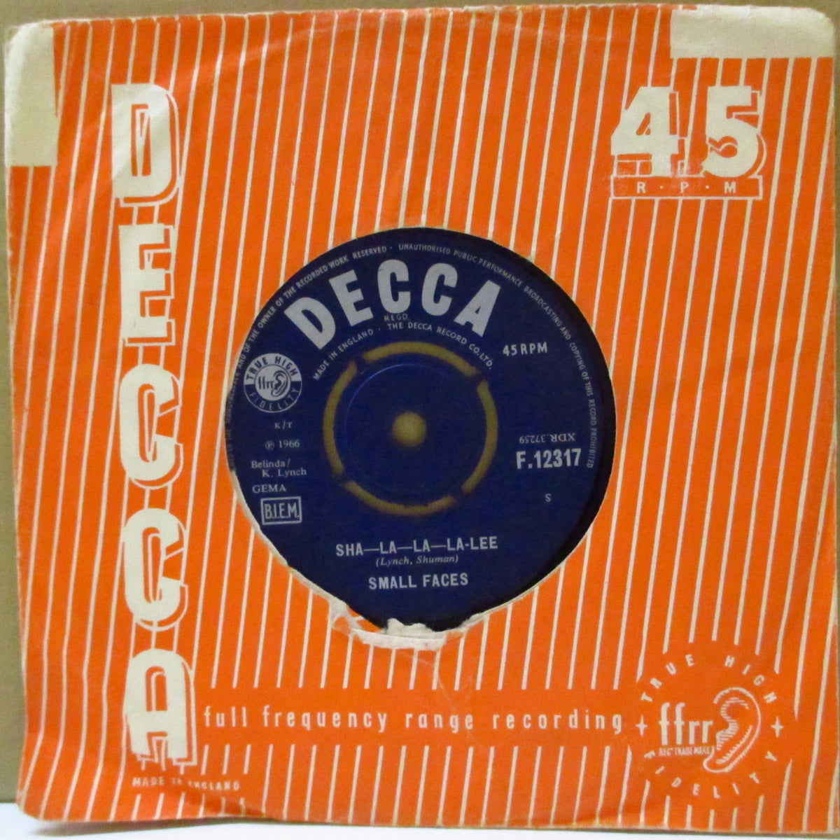 SMALL FACES (スモール・フェイセス)  - Sha-La-La-La-Lee (UK '66 オリジナル「ラウンドセンター」 7インチ+カンパニースリーブ)