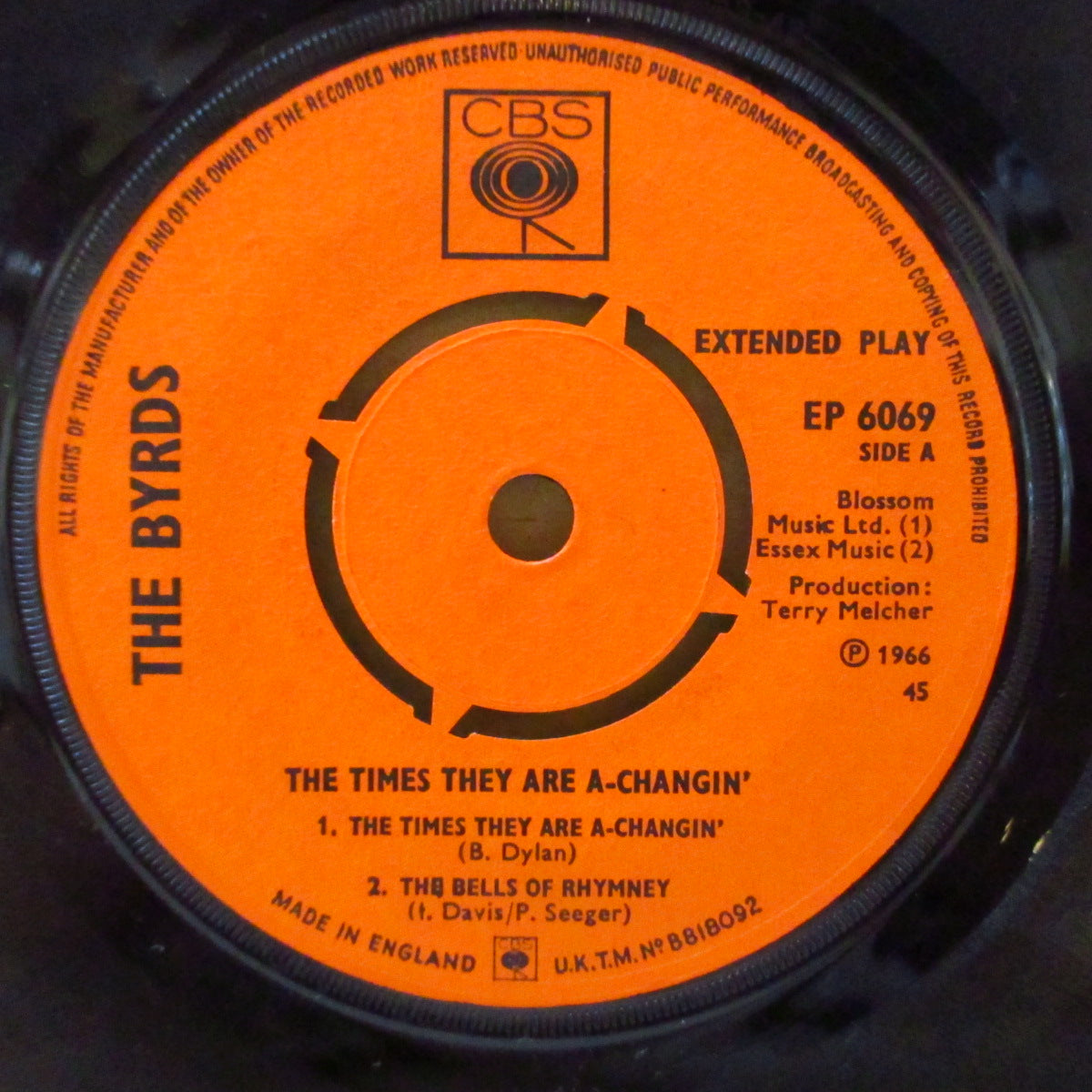 BYRDS (バーズ)  - The Times They Are A'Changin' +3 (UK '66 オリジナル「ラウンドセンター」4曲入り 7インチEP+表面コーティング折り返しジャケ)