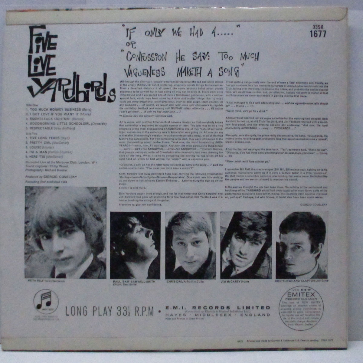 YARDBIRDS (ヤードバーズ)  - Five Live Yardbirds (UK '71年再発ボックス「コロンビア」ロゴ、2xボックス「EMI」ロゴが有る黒/銀ラベ「モノラル」 LP /表面コーティング折り返ジャケ)