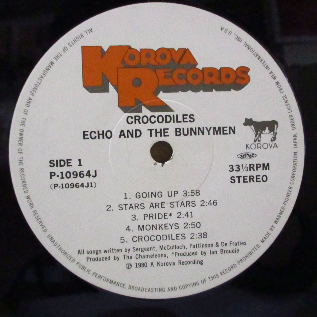 ECHO & THE BUNNYMEN (エコー＆ザ・バニーメン)  - Crocodiles (Japan オリジナル・ホワイトラベ LP+ソフト紙インサート/帯欠) '80年1stアルバム