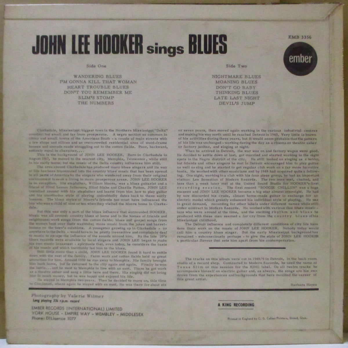 JOHN LEE HOOKER (ジョン・リー・フッカー)  - Sings Blues (UK '64 再発「赤・黄ラベ ver」モノラル LP/表面コーティング折り返しジャケ)'49〜'50年Texas Slim名義音源編集作。
