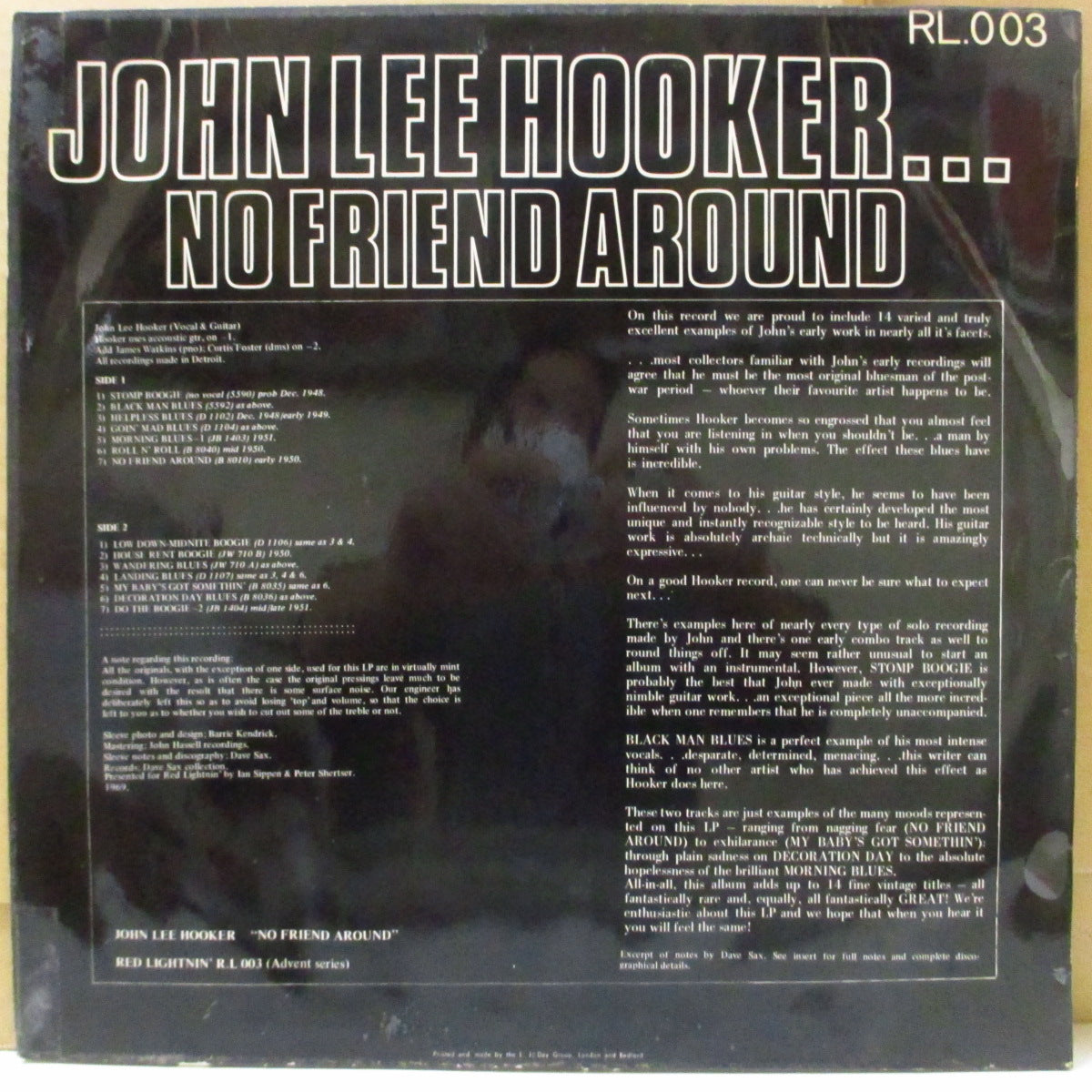 JOHN LEE HOOKER (ジョン・リー・フッカー)  - No Friend Around (UK '69 初回「200枚限定Advent社ラベ」モノラル LP/「白黒」両面コーティング・ジャケ) '48〜'50年音源コンピ