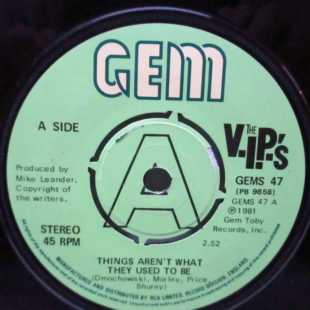 V.I.P.'s, THE (ザ・ヴィップス)  - Things Aren’t What They Used To Be (UK オリジナル「緑ラベ」ラウンドセンター7"/光沢固紙折り返ジャケ)