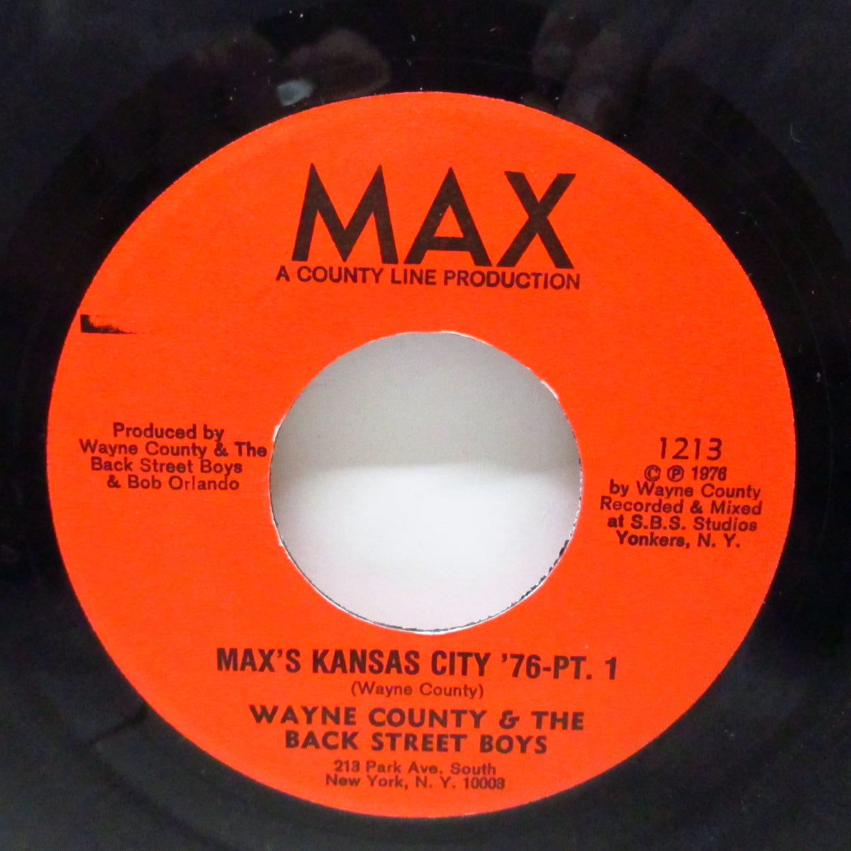 WAYNE COUNTY & The Backstreet Boys (ウェイン・カウンティ & ザ・バックストリート・ボーイズ)  - Max's Kansas City (US オリジナル 7"/封筒型ジャケ）同曲2バージョン収録 !