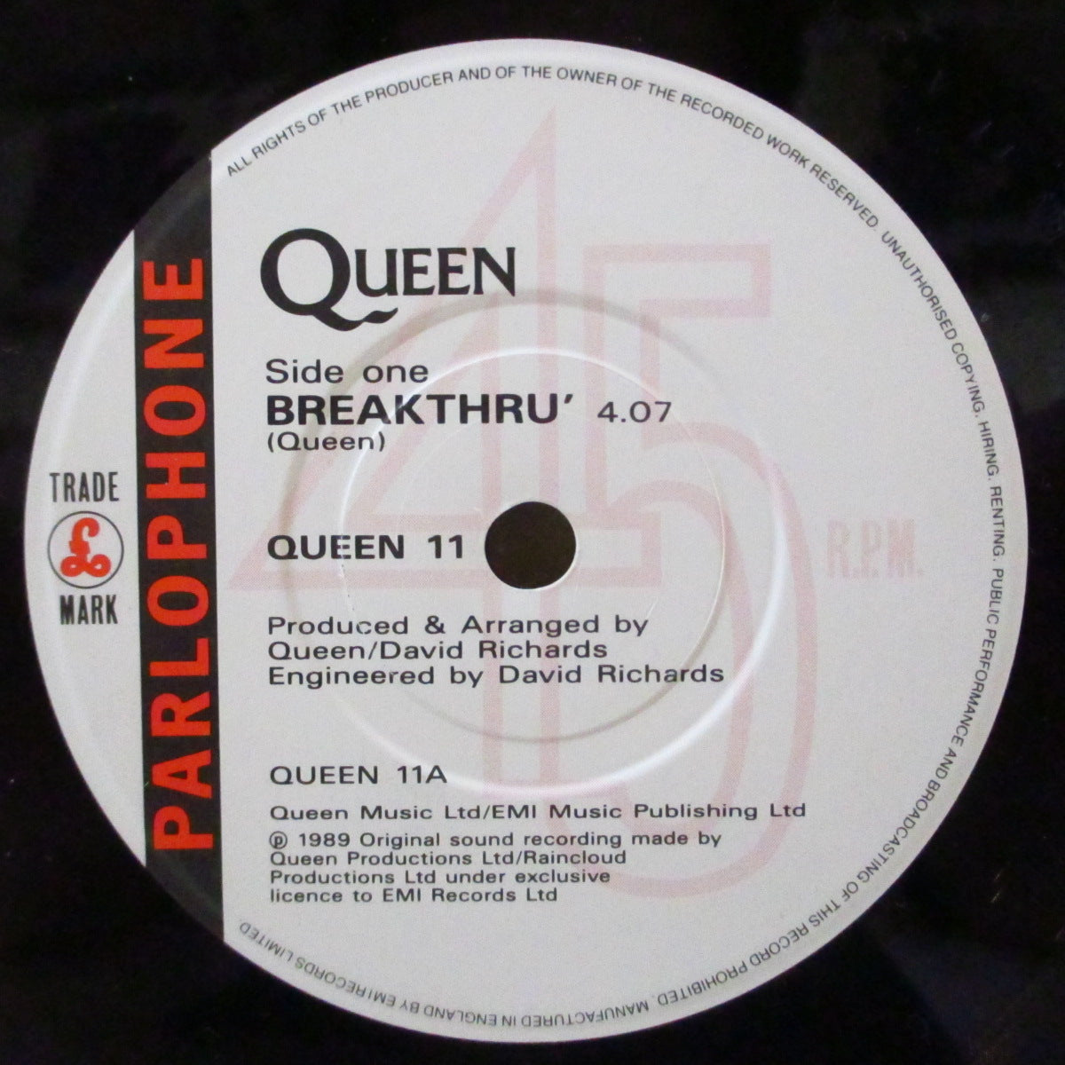 QUEEN (クイーン)  - Breakthru (UK '89 オリジナル「白紙ラベ・フラットセンター」7インチ+光沢固紙ジャケ)