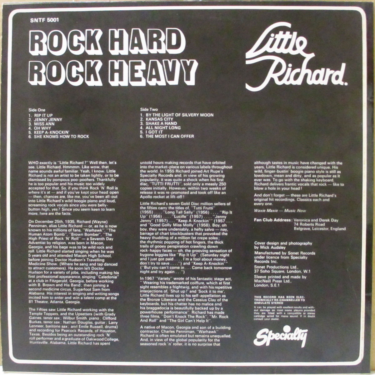LITTLE RICHARD (リトル・リチャード)  - Rock Hard Rock Heavy (UK '70 オリジナル 擬似ステレオ LP)スペシャルティ社黄金期のベスト第二弾全12曲！