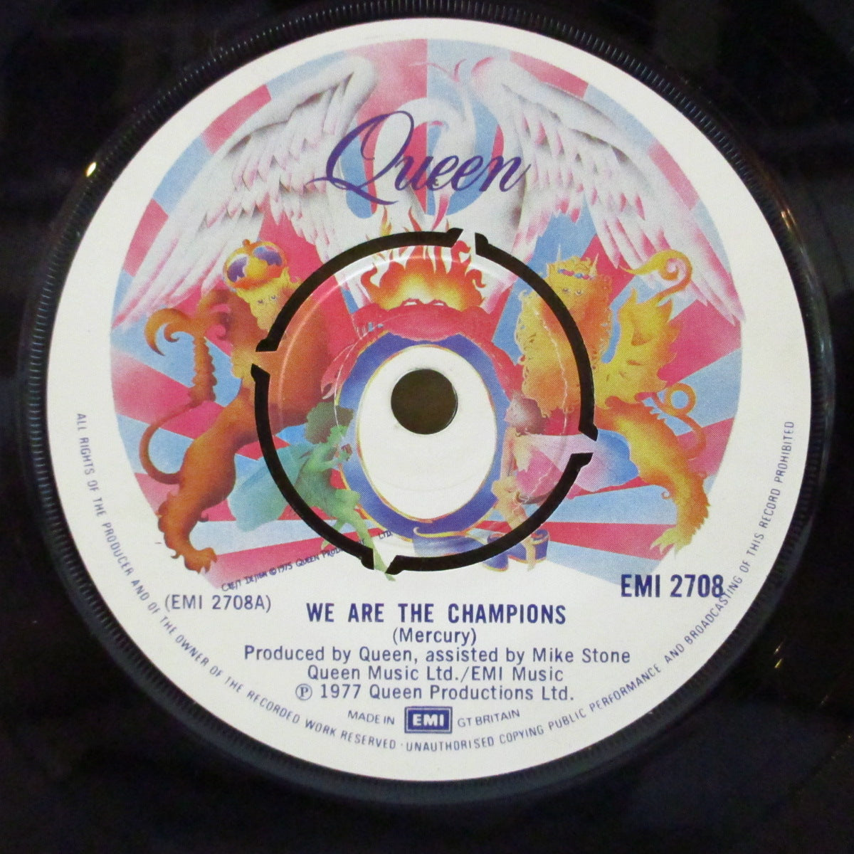 QUEEN (クイーン)  - We Are The Champions (UK '77 オリジナル「カラー紙ラベ・ラウンドセンター」 7インチ+光沢固紙ジャケ)