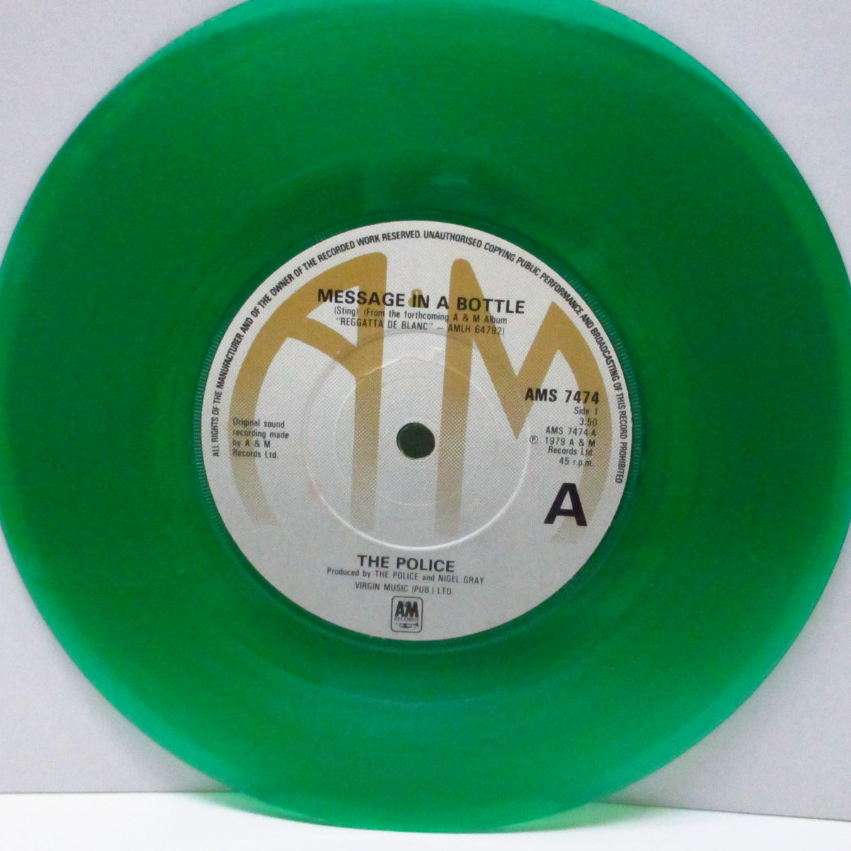 POLICE, THE (ザ ・ポリス)  - Message In A Bottle (UK 限定「金ロゴ」フラットセンター「グリーンヴァイナル」7"/光沢ソフト紙ジャケ)