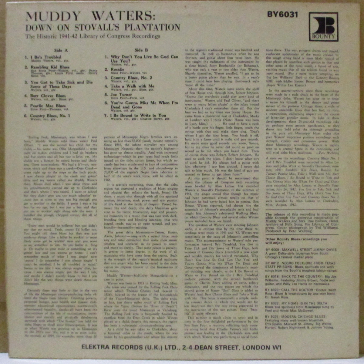 MUDDY WATERS (マディ・ウォーターズ)  - Down On Stovall's Plantation (UK '66 オリジナル・モノラル LP/両面コーティング・ジャケ)'41〜'52年貴重音源編集。