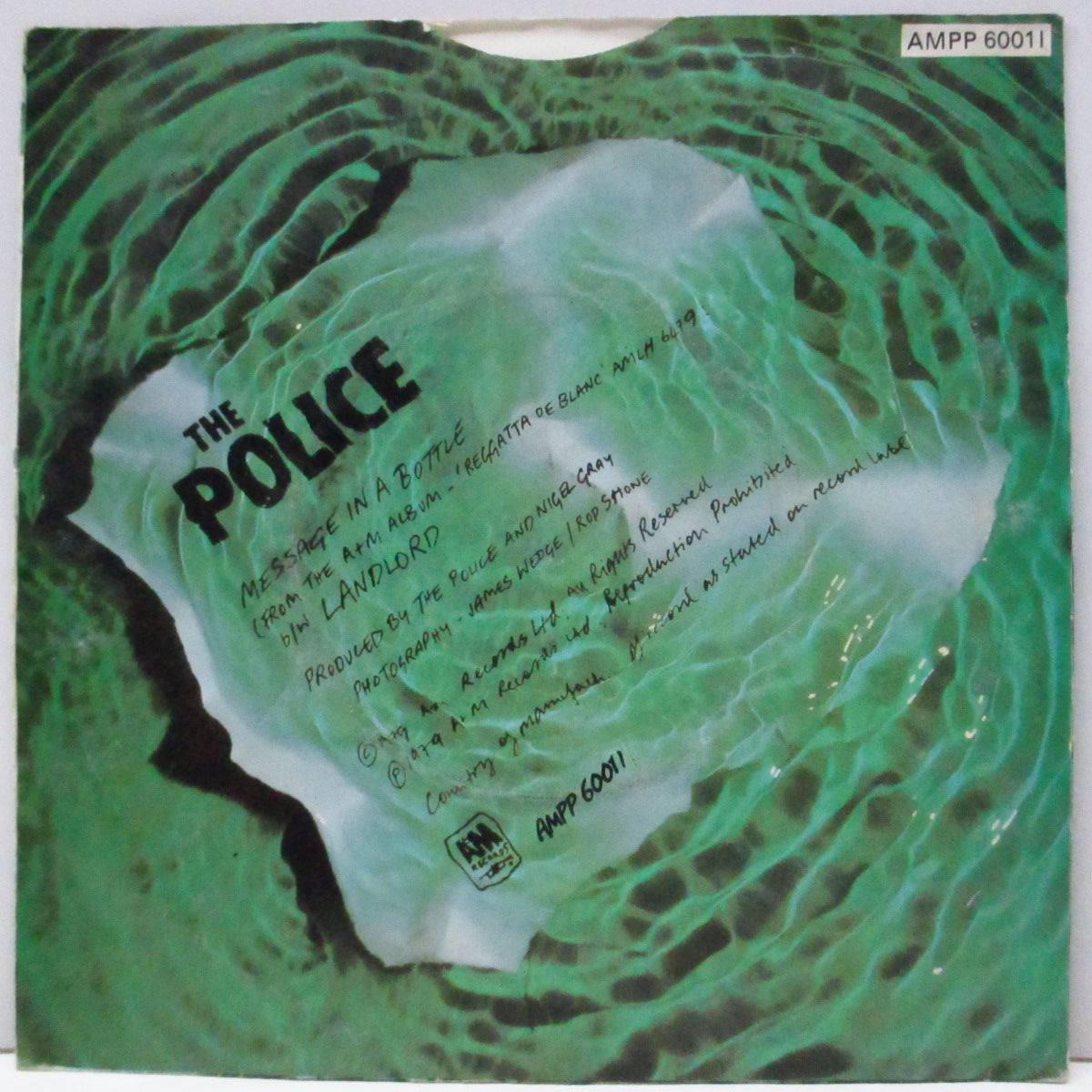 POLICE, THE (ザ ・ポリス)  - Message In A Bottle (UK '80 再発フラットセンター「ブルーヴァイナル」7"+光沢ソフト紙ジャケ/AMPP 6001/I) 「Six Pack 」からのバラ売り !