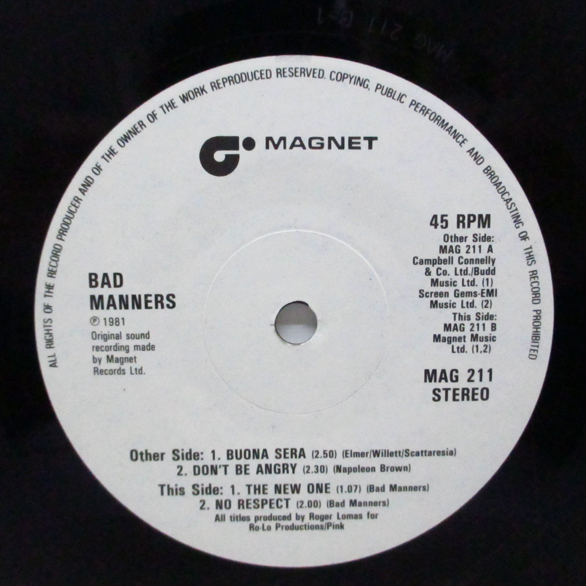 BAD MANNERS (バッド・マナーズ)  - Special 'R 'n' B' Party Four E.P. (UK オリジナル「フラットセンター#2」7"+光沢ソフト紙ジャケ)