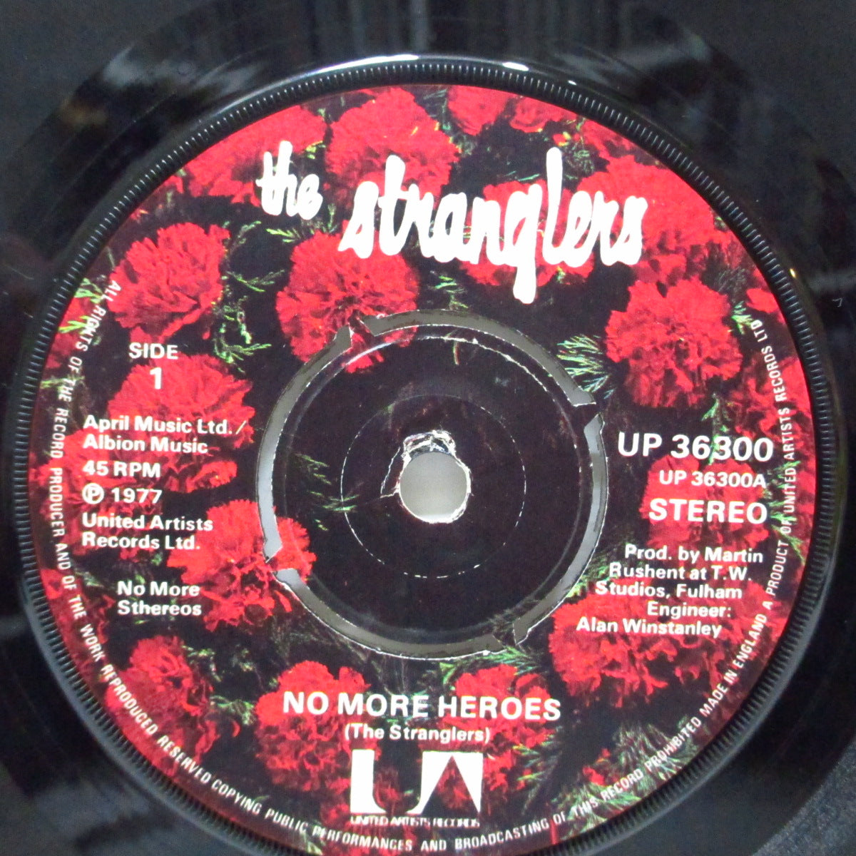STRANGLERS, THE (ストラングラーズ )  - No More Heroes (UK 「初回オリジナル花輪ラベ」ラウンドセンター 7"/光沢紙固紙折り返ジャケ)