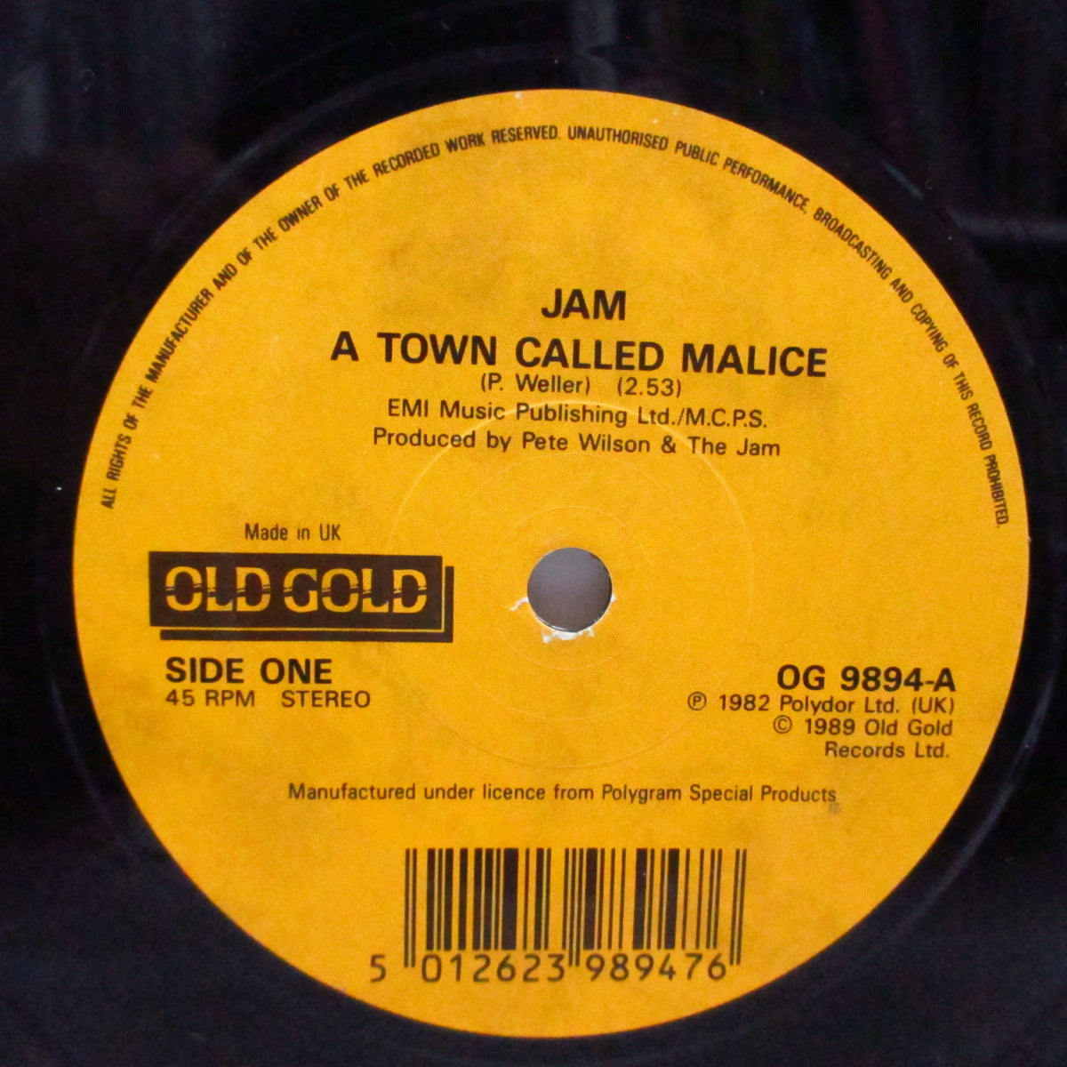 JAM, THE (ザ・ジャム)  - Town Called Malice (UK '89 再発 7"+カンパニースリーブ/OG 9894)