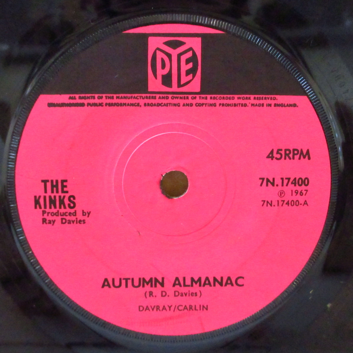 KINKS (キンクス)  - Autumn Almanac (UK '67 オリジナル「黒&ピンク紙ラベ・フラットセンター」7インチ+PYE社カンパニースリーブ)