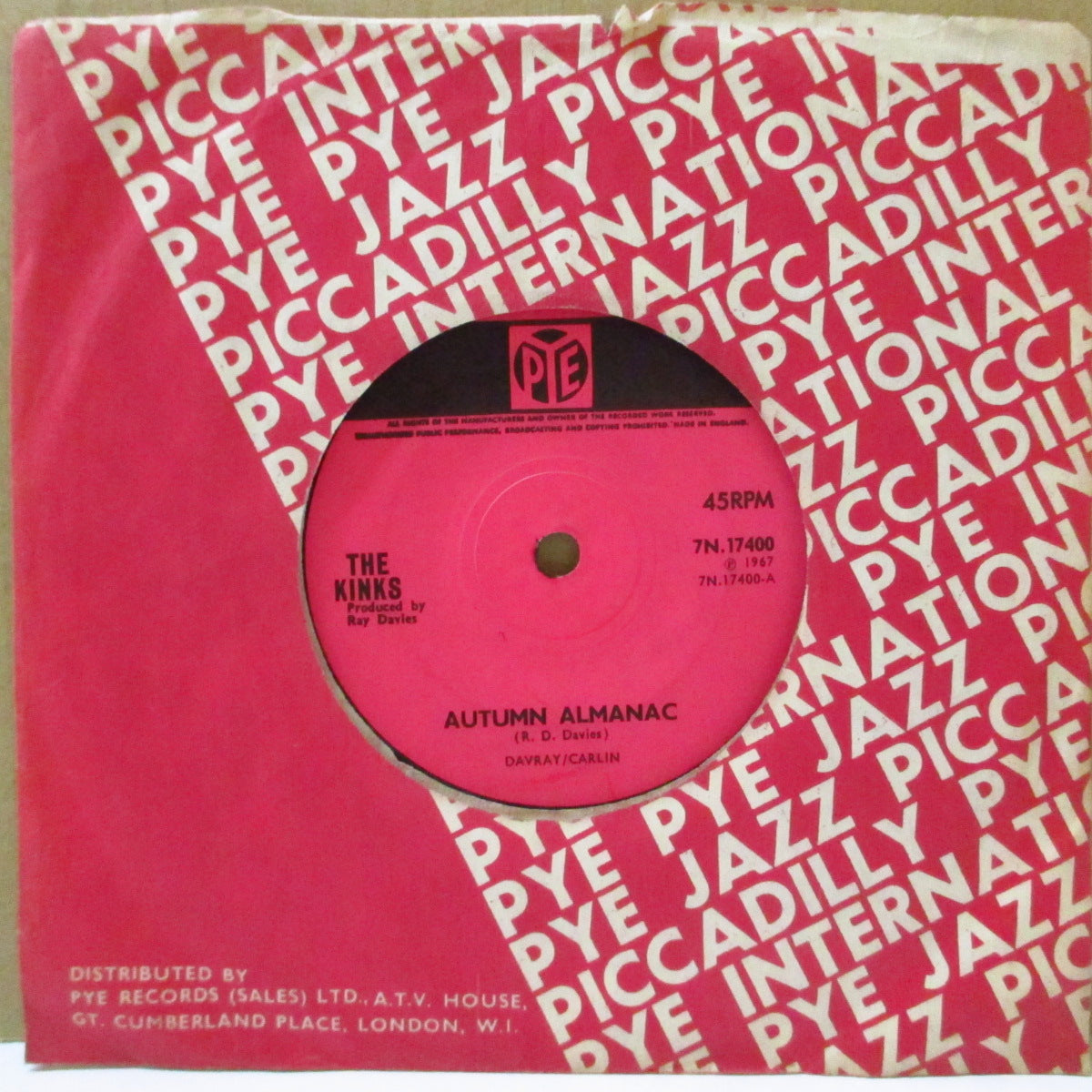 KINKS (キンクス)  - Autumn Almanac (UK '67 オリジナル「黒&ピンク紙ラベ・フラットセンター」7インチ+PYE社カンパニースリーブ)