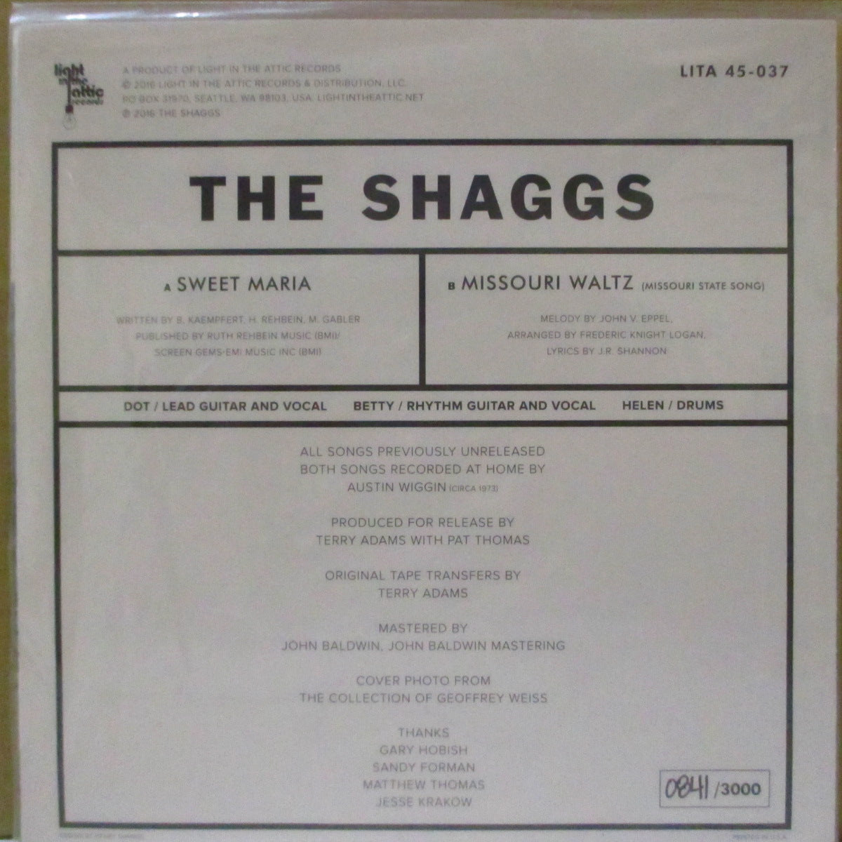 SHAGGS (シャグス)  - Sweet Maria (US '16 レコードストア・デイ限定3,000枚ジャケ付き7インチ)