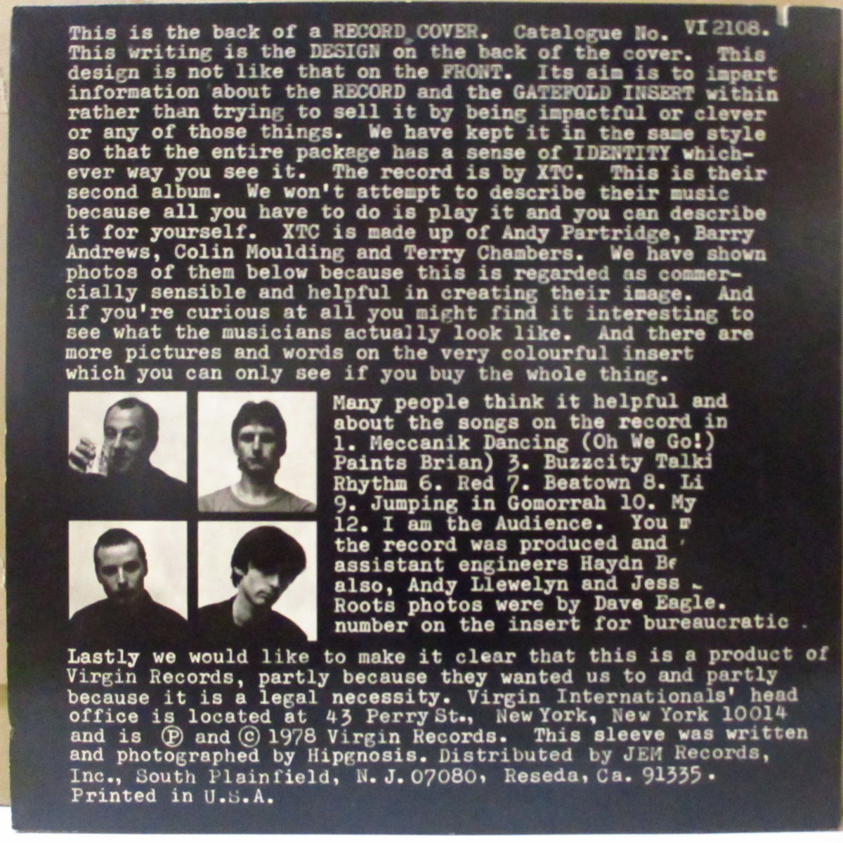 XTC - Go 2 (US オリジナル LP+インサート) '78年2ndアルバム